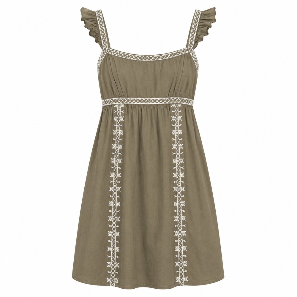 Y2K Cottagecore Embroidered Babydoll‎ Sundress Size Large Forestcore Earthy Boho